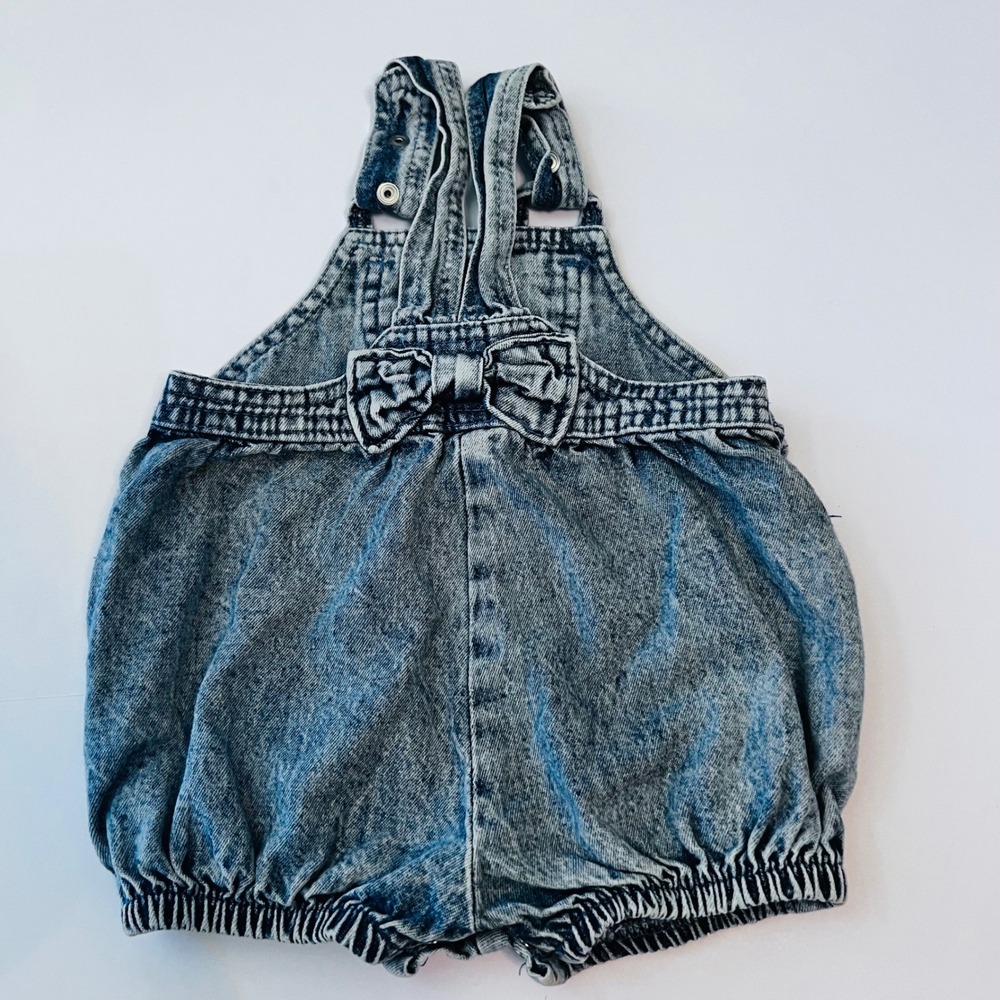 Vintage Jarrett Baby Bubble Romper 12M USA Acid Wash Denim Floral - Picture 5 of 6